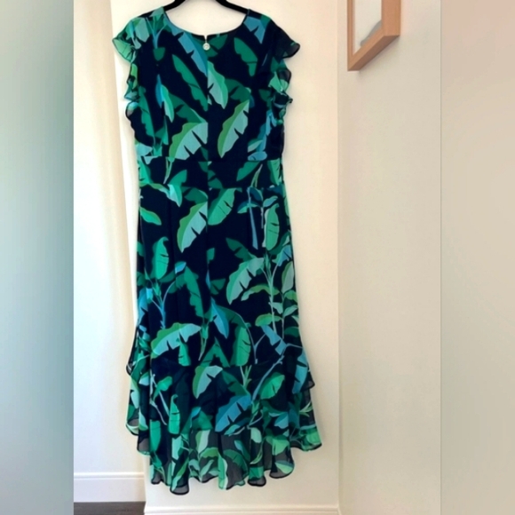 Tommy Hilfiger Tropical Leaf Print High-Low Dress, Sz 16 - Picture 11 of 14